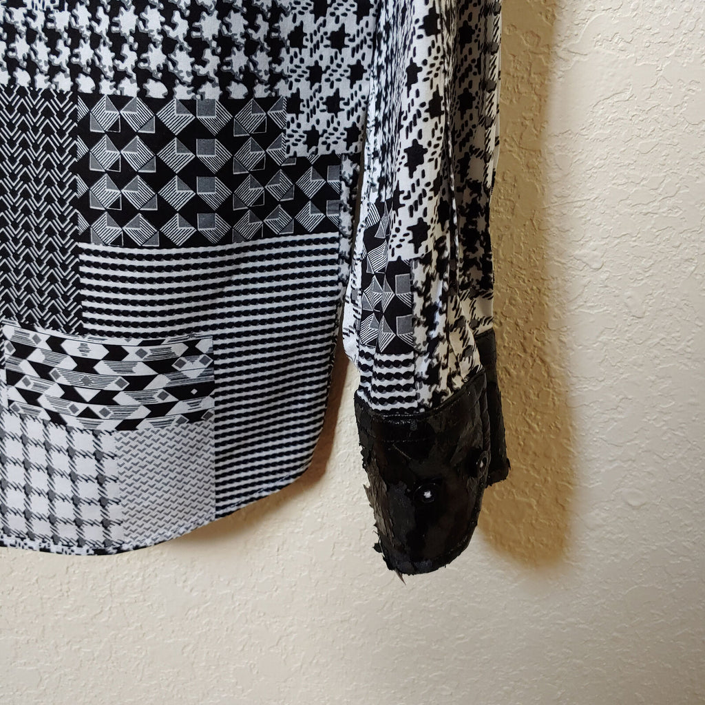 John Lennon | Men's Black and White Patterned Long sleeve Button down  Shirt