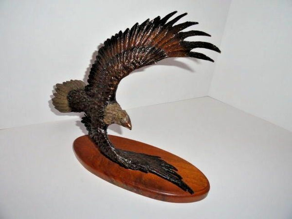 American Eagle Bronze Sculpture  Wooden Base