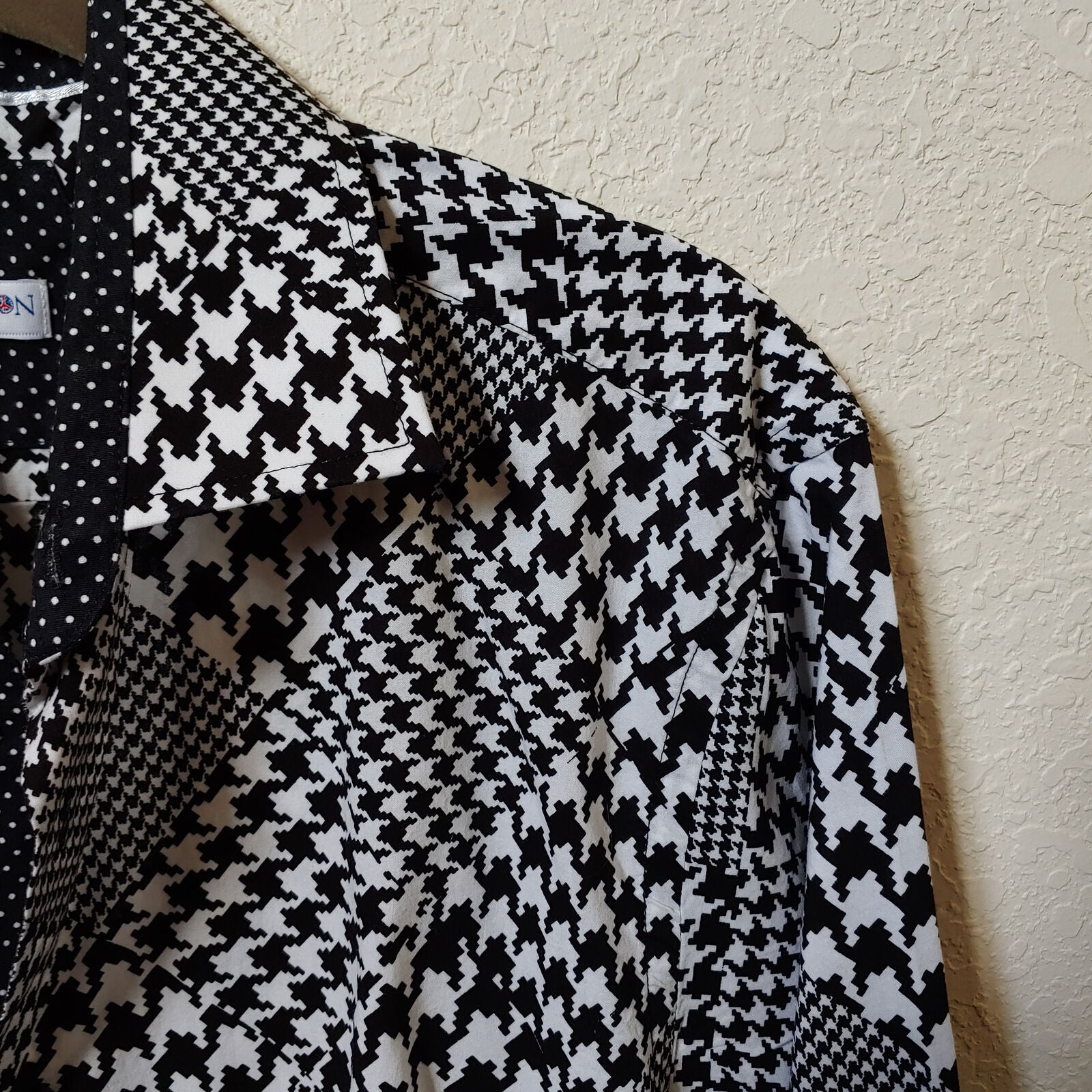John Lennon | Men's Black and White Patterned Longsleeve Buttondown Casual Shirt