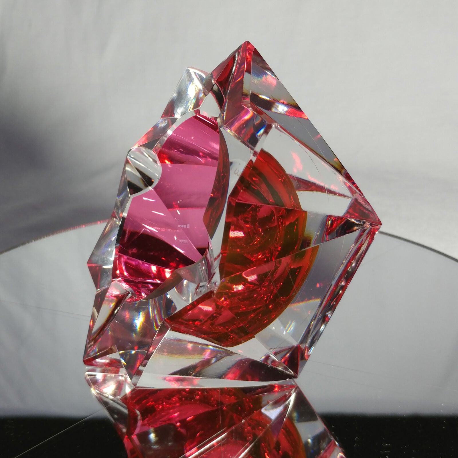 Sommerso Murano | Pink & Clear Star Faceted Glass Ashtray | Italy 1950s