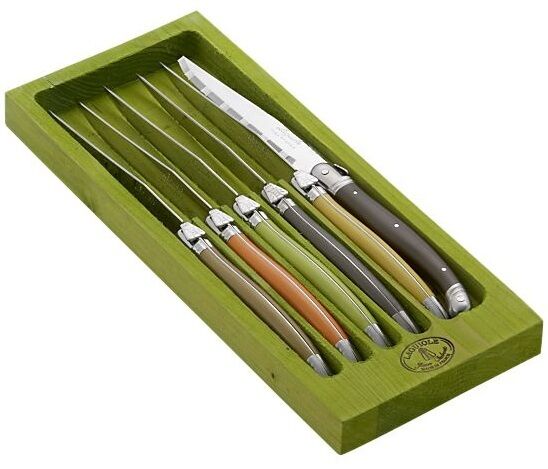 Laguiole Natura 6 Steak Knife Set & Wood Tray