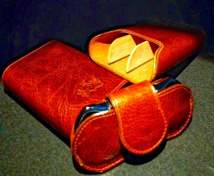 Brizard and Co Brown Antique Saddle Leather Valet Tray , cigar case and cutter