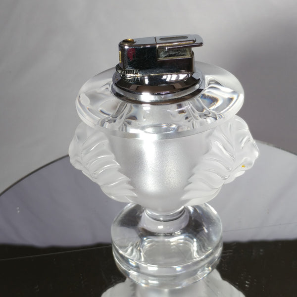 Lalique Crystal Tete De Lion Cigarette Lighter and Match Holder Set