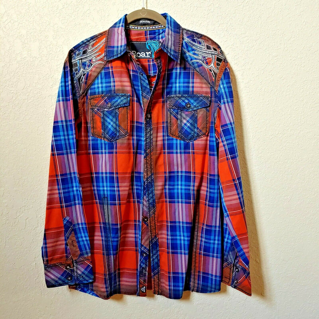 Roar | Men's Plaid Long sleeve Button down Casual Shirt | Medium