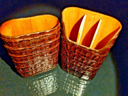 Brizard and Co Brown Croco Pattern  Case, Cutter and Lighter Combo