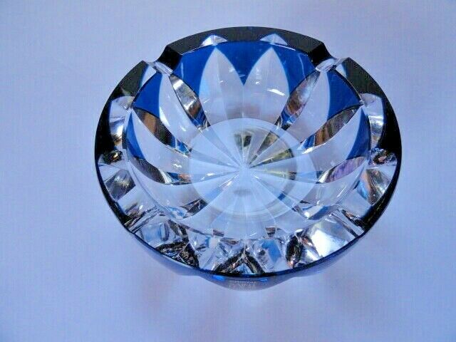 Saint-Louis Crystal Ashtray Sapphire Blue 6" diameter