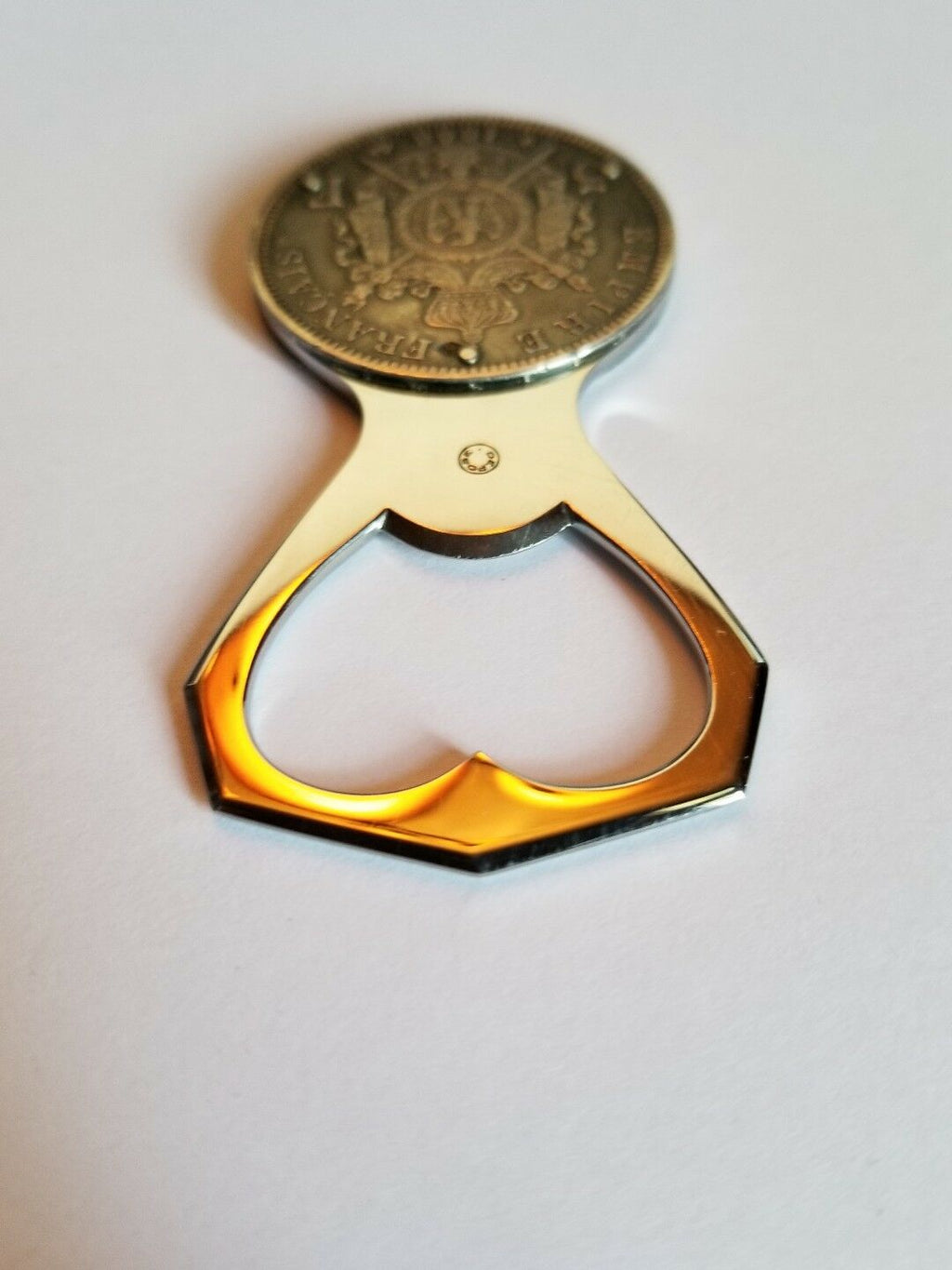 VINTAGE ELOI PERNET FRANCE 5 FRANCS 1868 NAPOLÉON III SILVER COIN BOTTLE OPENER