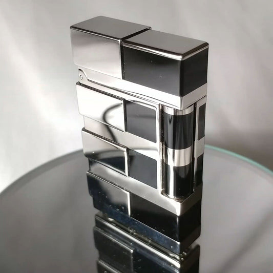 ST DUPONT CIGAR LIGHTER LINE LIGNE 2 PALLADIUM & BLACK CHINESE LACQUER