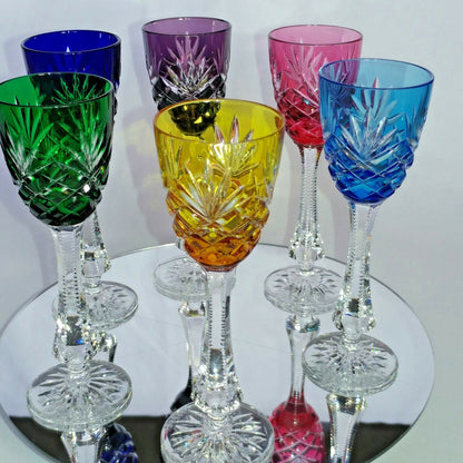 Faberge  Odessa Colored Crystal Cordial  Glasses  Set of 6 in the original box