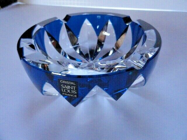 Saint-Louis Crystal Ashtray Sapphire Blue 6" diameter