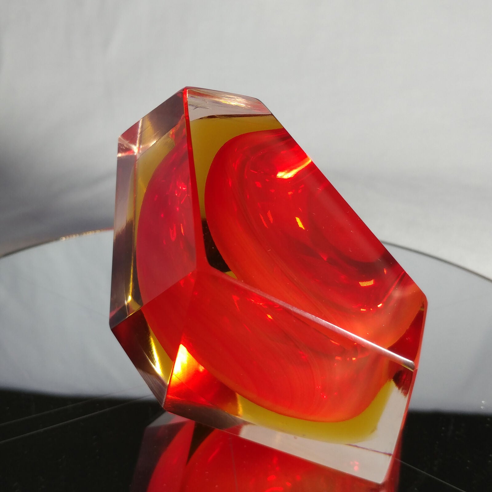 Sommerso Murano | Flavio Poli Yellow & Red Faceted Glass Ashtray | Italy 1950s