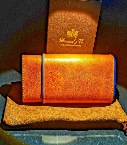 Brizard and Co Blue Ostrich & Camel Color Leather  Case, Cutter & Lighter Combo