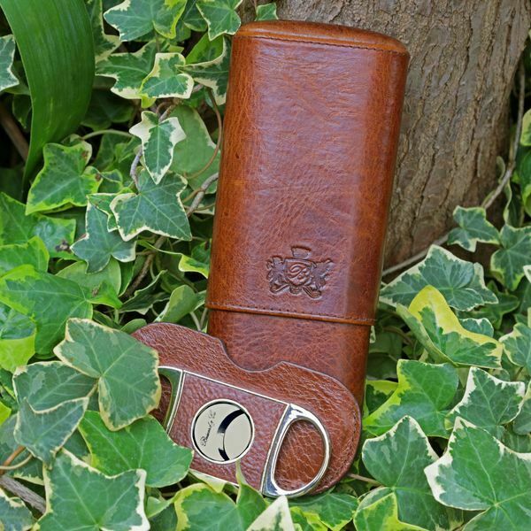 Brizard and Co. - The "Show Band" 3 Cigar Case - Antique Saddle Leather