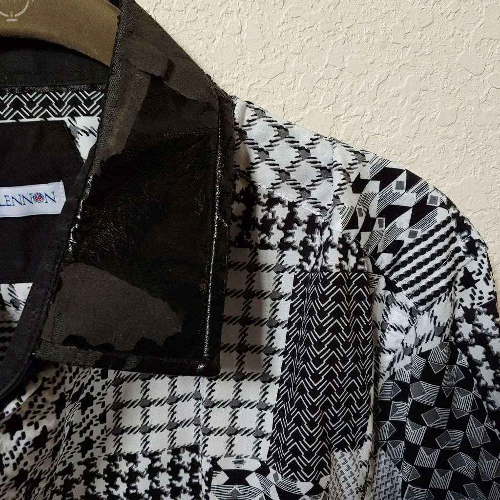 John Lennon | Men's Black and White Patterned Long sleeve Button down  Shirt