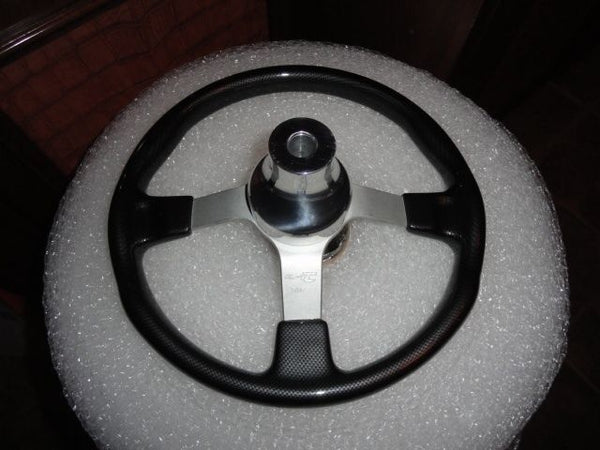 Gussi Boat Steering Wheel Black Carbon Look with Brushed Spoke & Polished Adapt