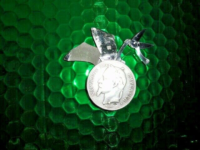 VINTAGE ELOI PERNET FRANCE 1868 SILVER COIN POCKET CIGAR CUTTER KNIFE