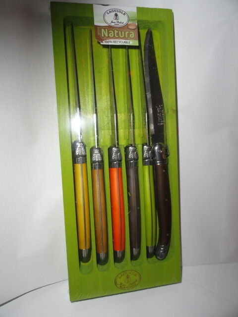 Laguiole Natura 6 Steak Knife Set & Wood Tray