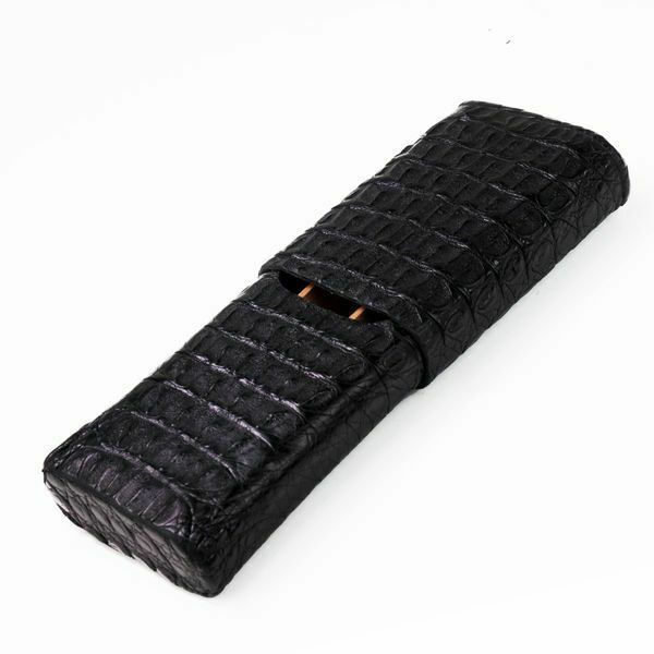 Brizard and Co. - The "Show Band" 3 Cigar Case - Black Caiman Crocodile