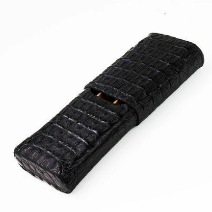 Brizard and Co. - The "Show Band" 3 Cigar Case - Black Caiman Crocodile