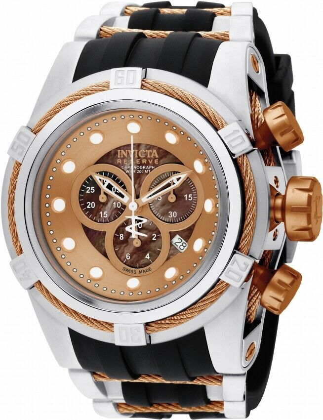 INVICTA BOLT QUARTZ WATCH - ROSE GOLD CASE WITH BLACK TONE POLYURETHANE BAND