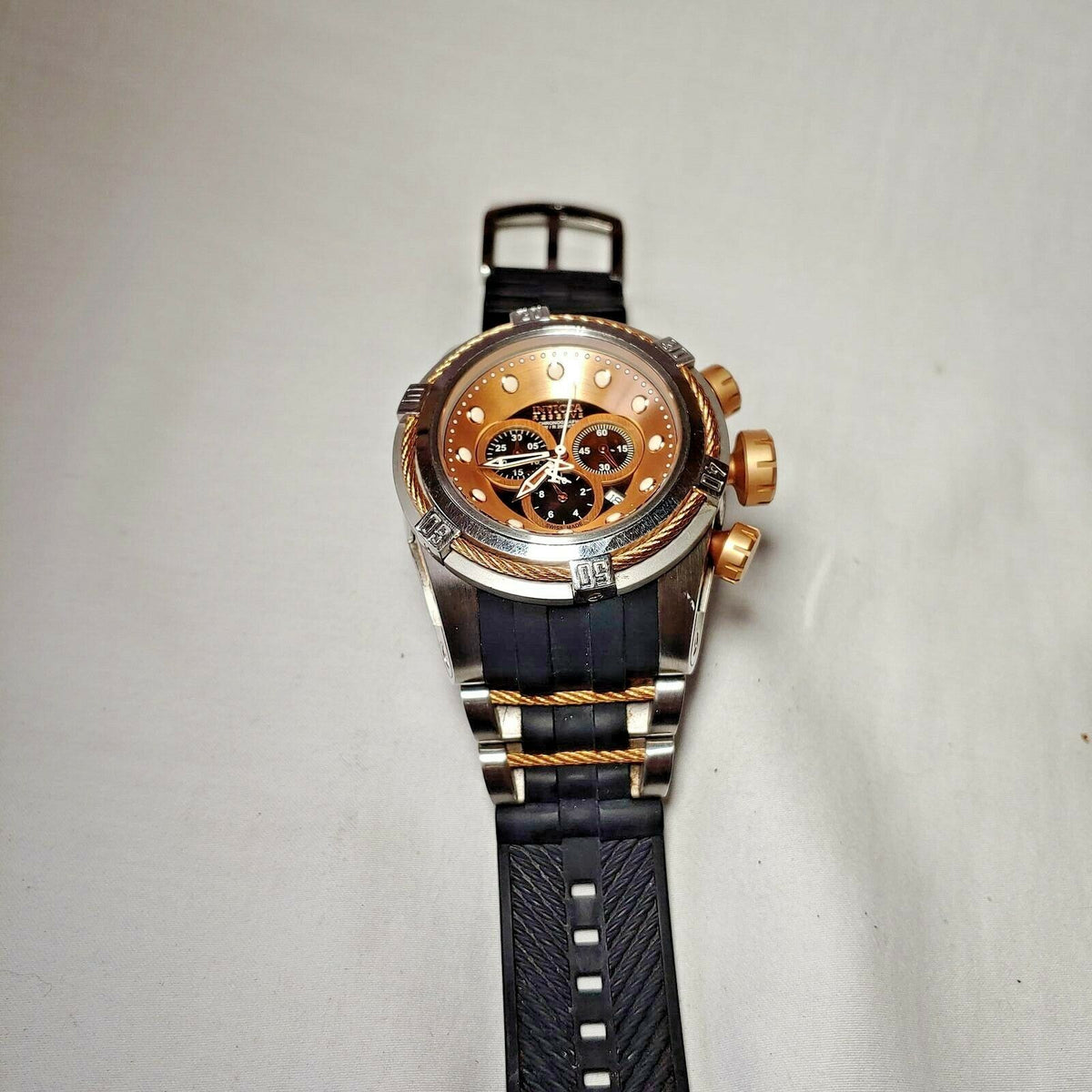 INVICTA BOLT QUARTZ WATCH - ROSE GOLD CASE WITH BLACK TONE POLYURETHANE BAND