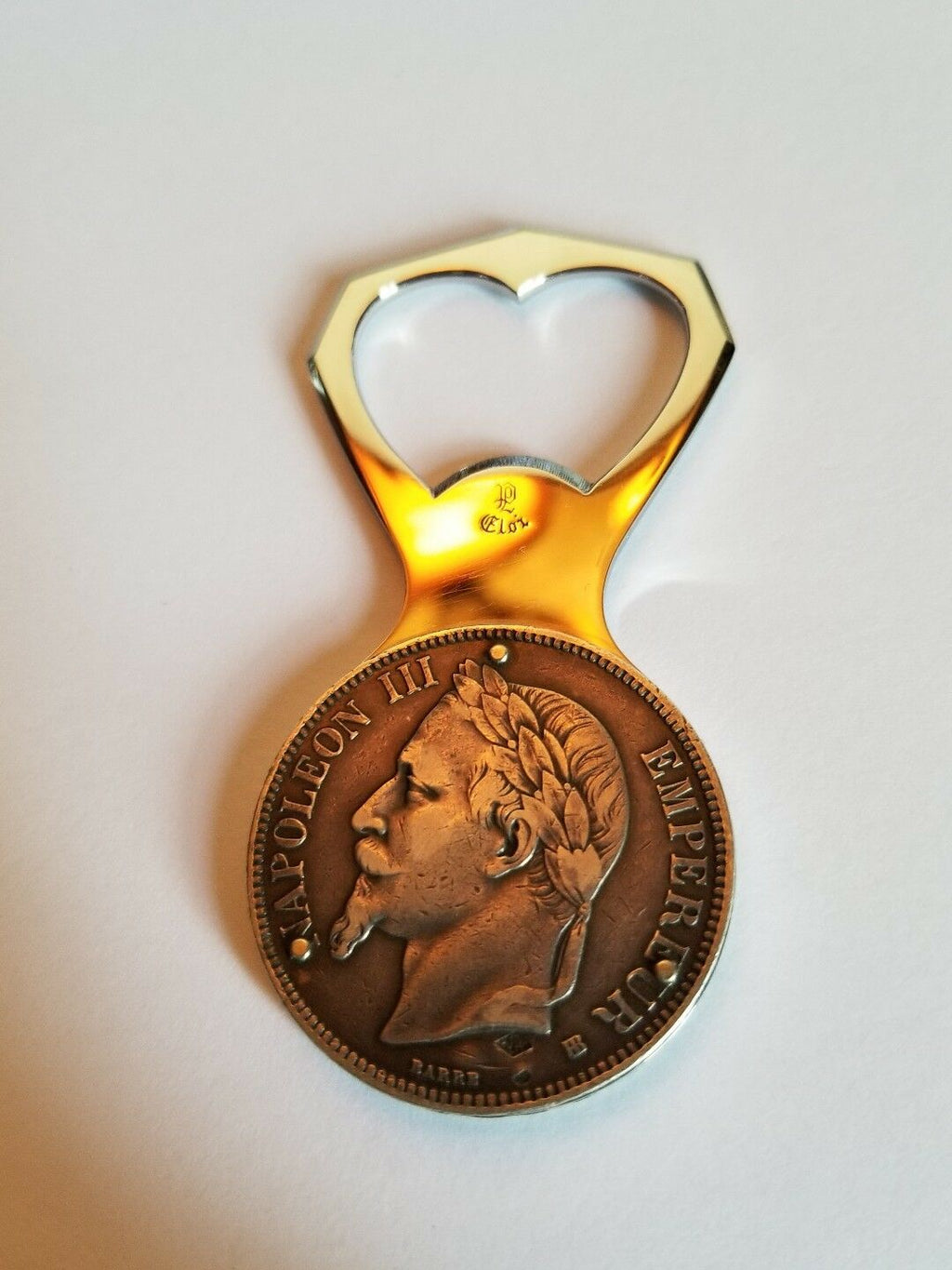 VINTAGE ELOI PERNET FRANCE 5 FRANCS 1868 NAPOLÉON III SILVER COIN BOTTLE OPENER