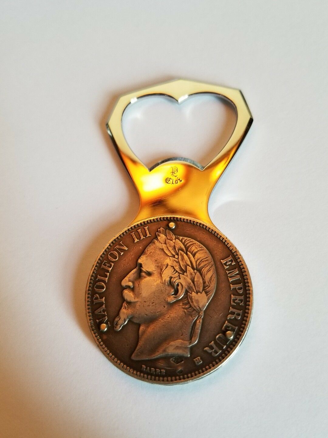 VINTAGE ELOI PERNET FRANCE 5 FRANCS 1868 NAPOLÉON III SILVER COIN BOTTLE OPENER