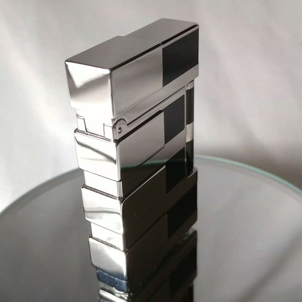 ST DUPONT CIGAR LIGHTER LINE LIGNE 2 PALLADIUM & BLACK CHINESE LACQUER