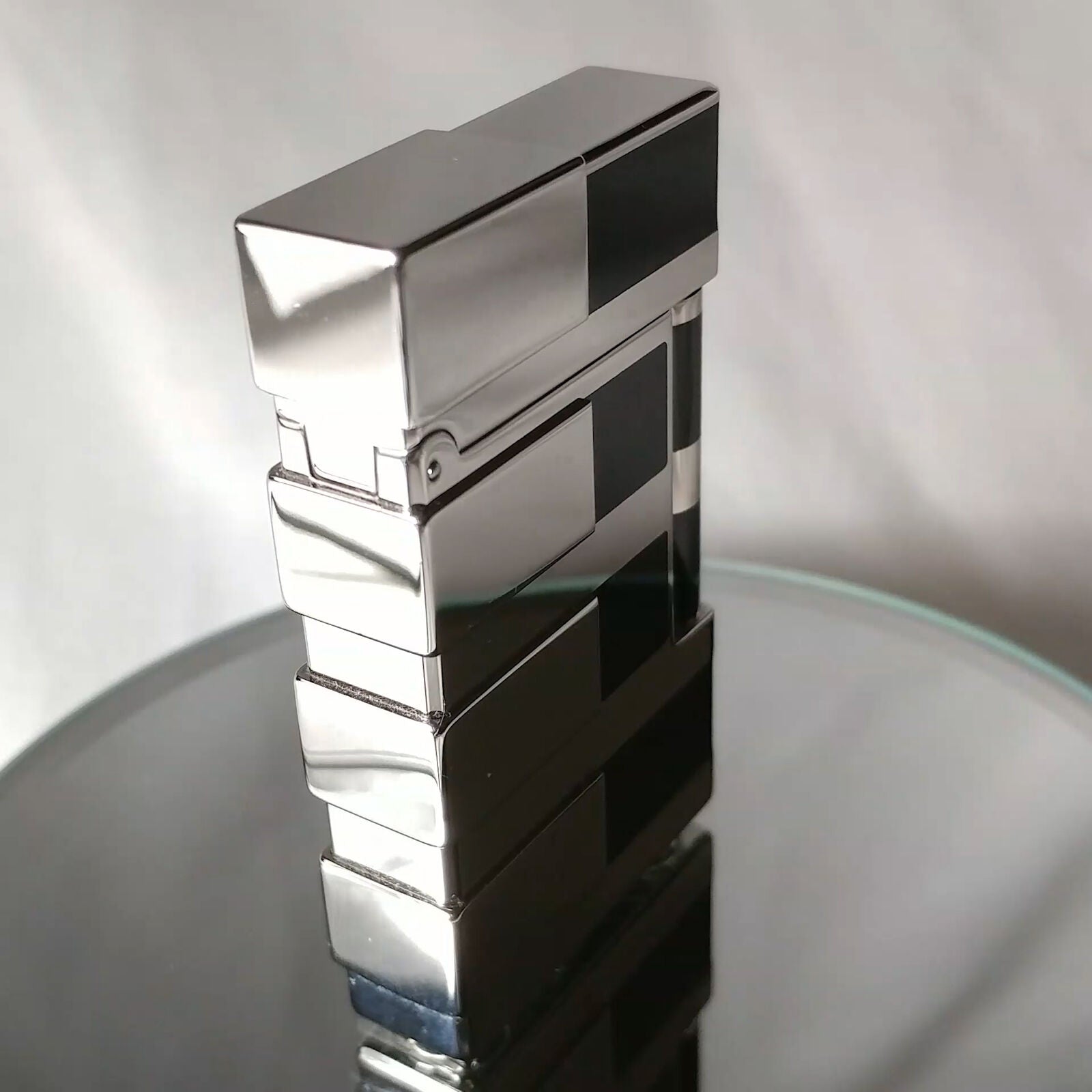 ST DUPONT CIGAR LIGHTER LINE LIGNE 2 PALLADIUM & BLACK CHINESE LACQUER