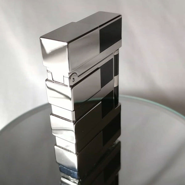 ST DUPONT CIGAR LIGHTER LINE LIGNE 2 PALLADIUM & BLACK CHINESE LACQUER