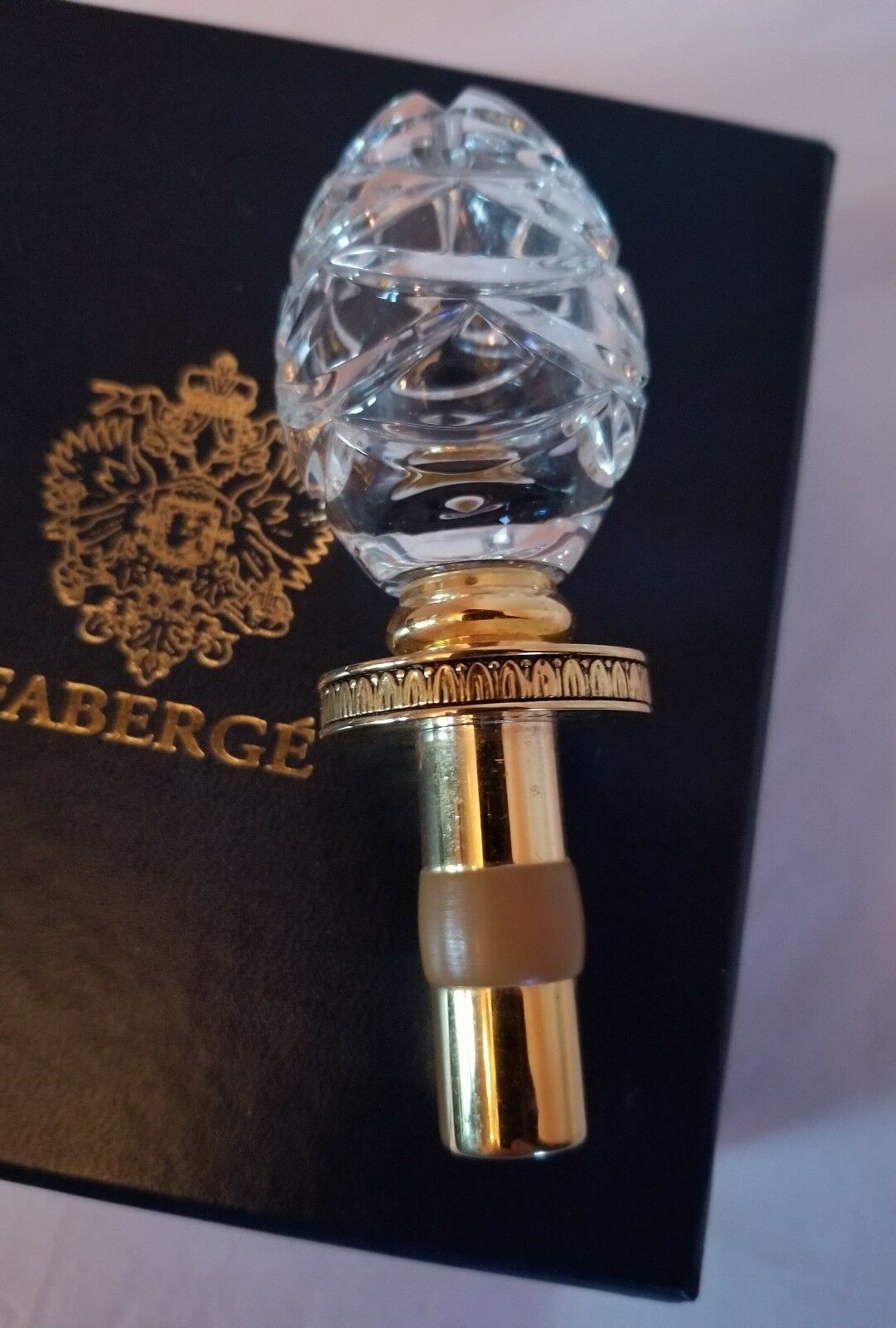 Faberge Clear Etched  Crystal  Bottle Stopper