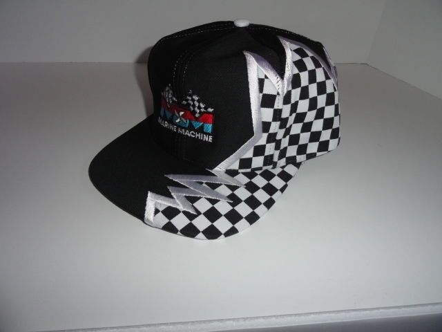 Marine Machine embroidered black baseball cap with checkered Flags