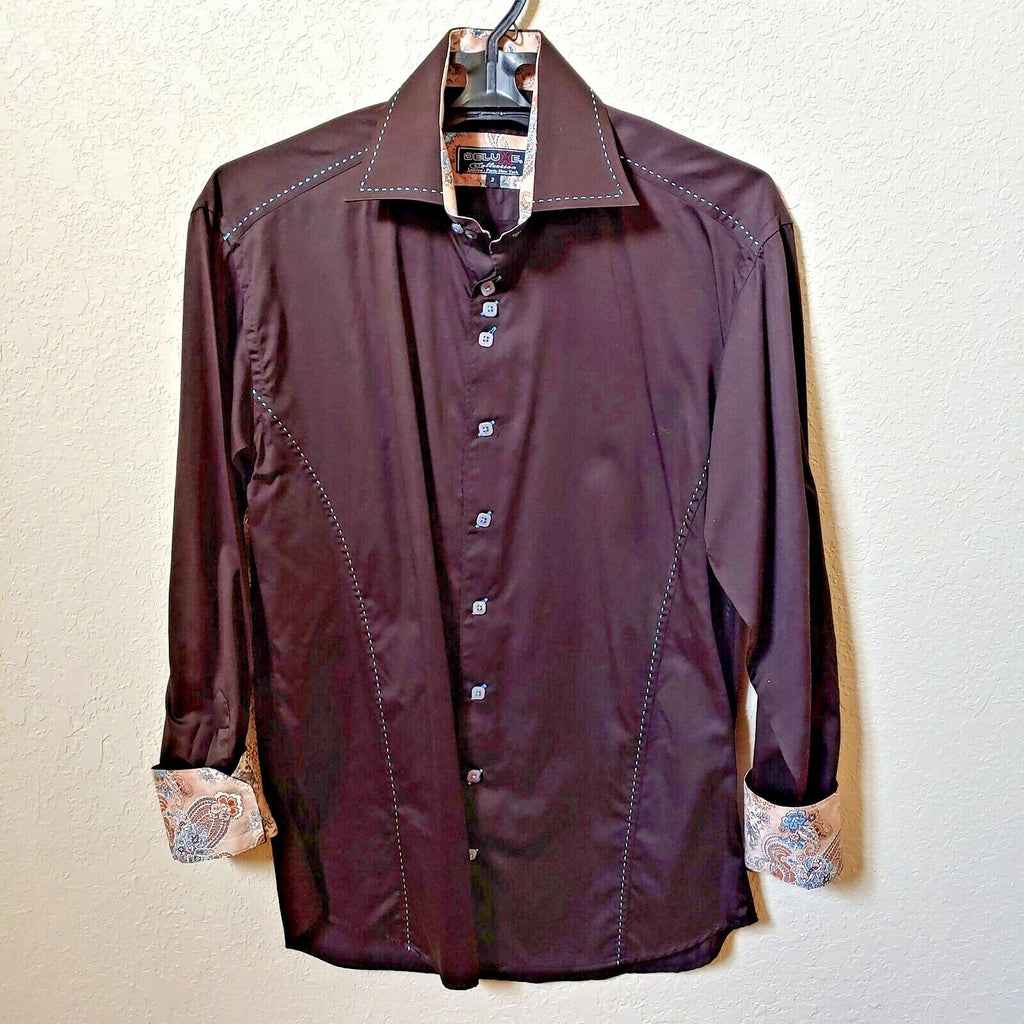 Deluxe Collection | Men's Black long sleeve Button down Casual Shirt | Sz. 3