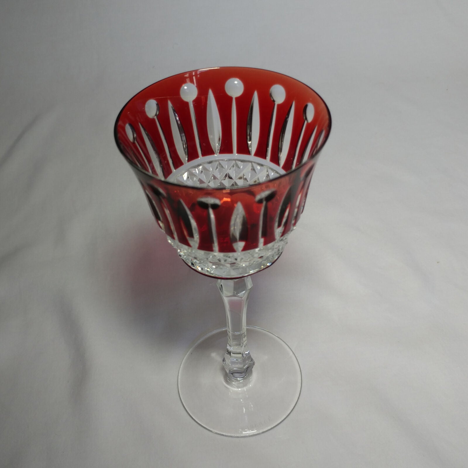 Faberge Xenia Ruby Red Cut to Clear Crystal Glass Signed