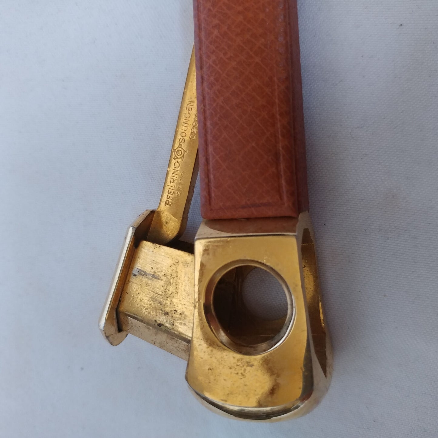 BROWN LEATHER HANDLE CIGAR CUTTER DONATUS SOLINGEN GERMANY