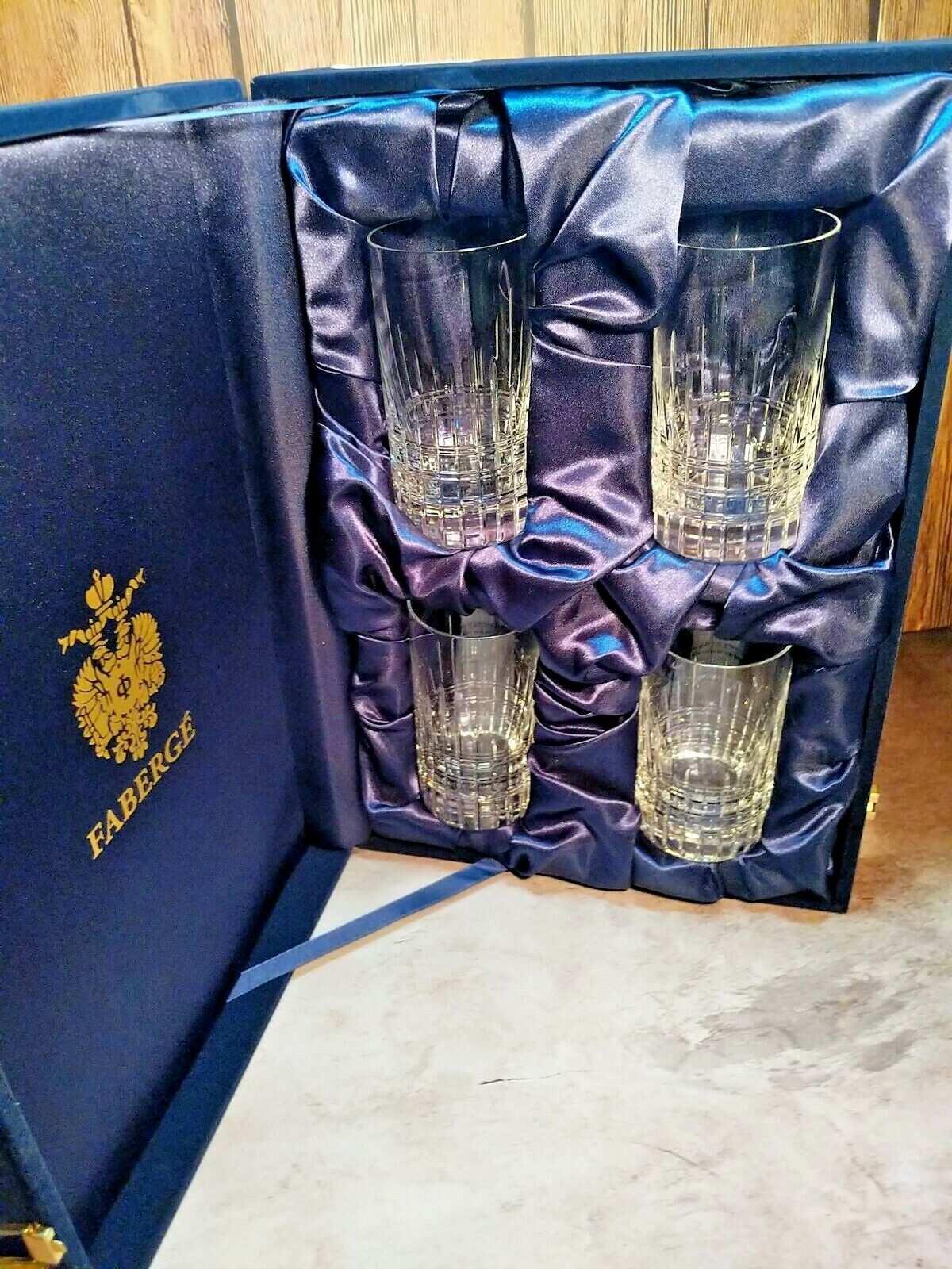 Faberge Atelier Clear Crystal Collection Tall Glasses  5 3/8" H x 2 3/4" W