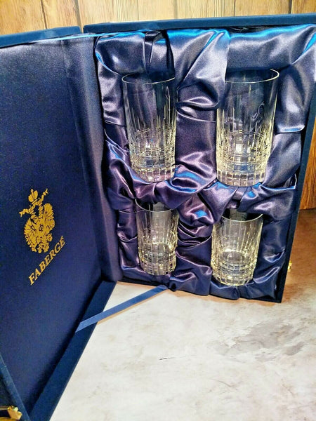 Faberge Atelier Clear Crystal Collection Tall Glasses  5 3/8" H x 2 3/4" W