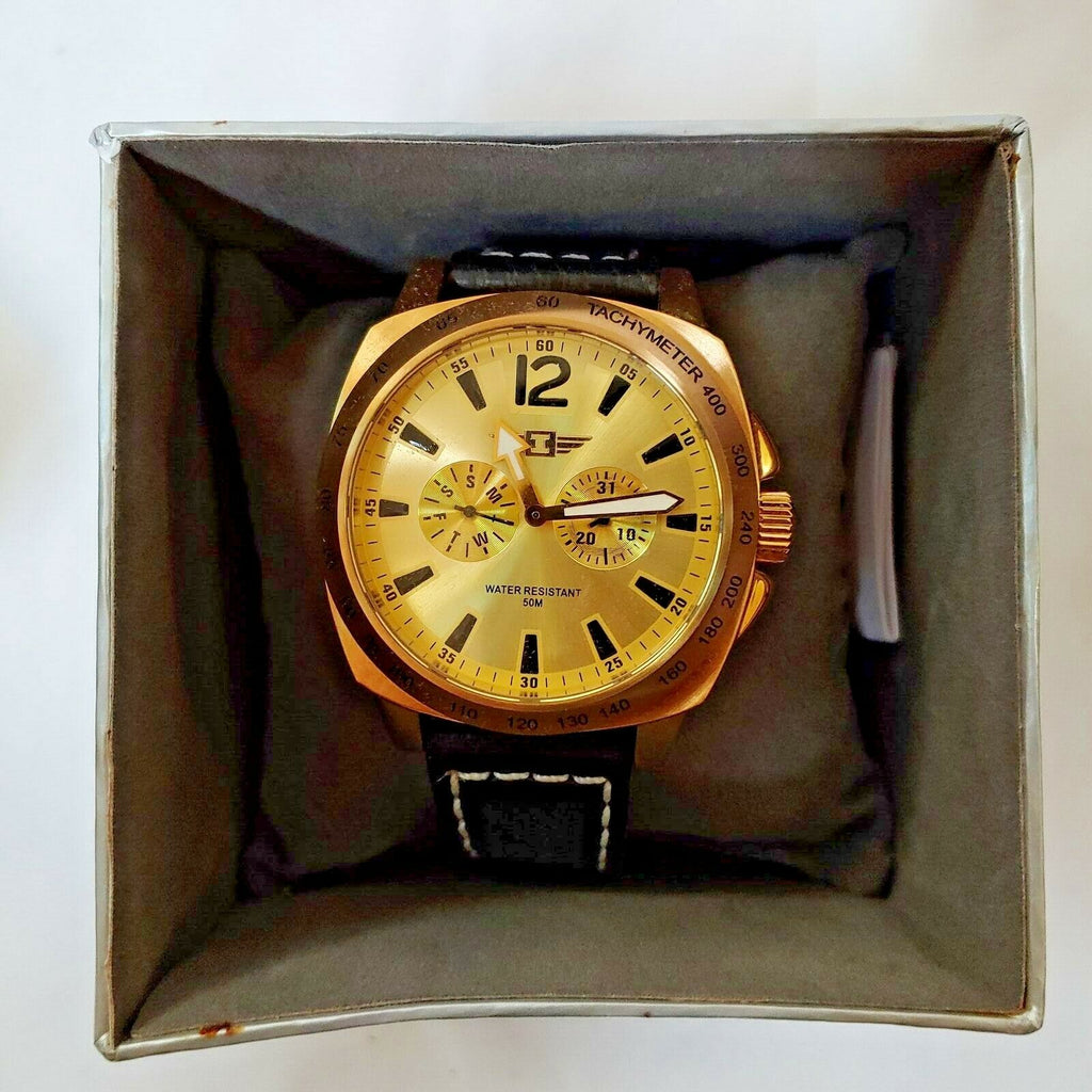 I by Invicta IBI43660-004 Men's Watch | Gold Case, Black Leather Band