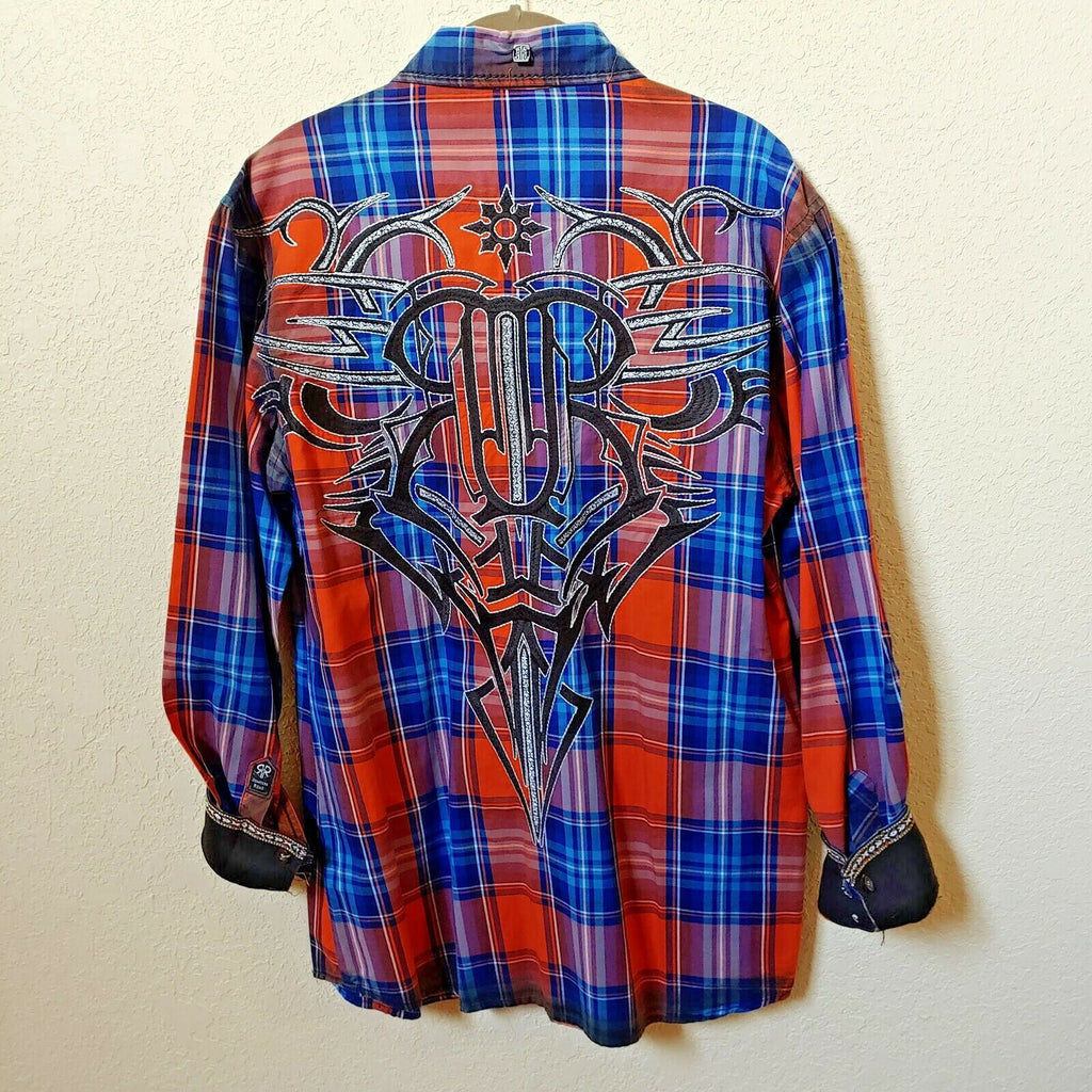 Roar | Men's Plaid Long sleeve Button down Casual Shirt | Medium