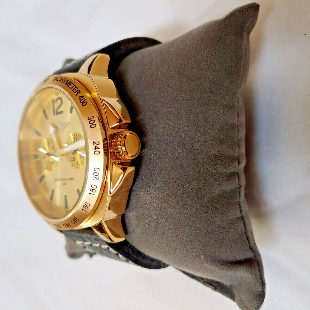 I by Invicta IBI43660-004 Men's Watch | Gold Case, Black Leather Band