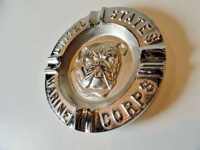 USMC Bulldog Ashtray & Marine Black Embroidered Baseball Cap Combo
