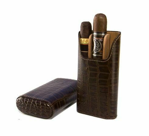 Brizard and Co. - The "Show Band" 3 Cigar Case - Croco Pattern Tobacco