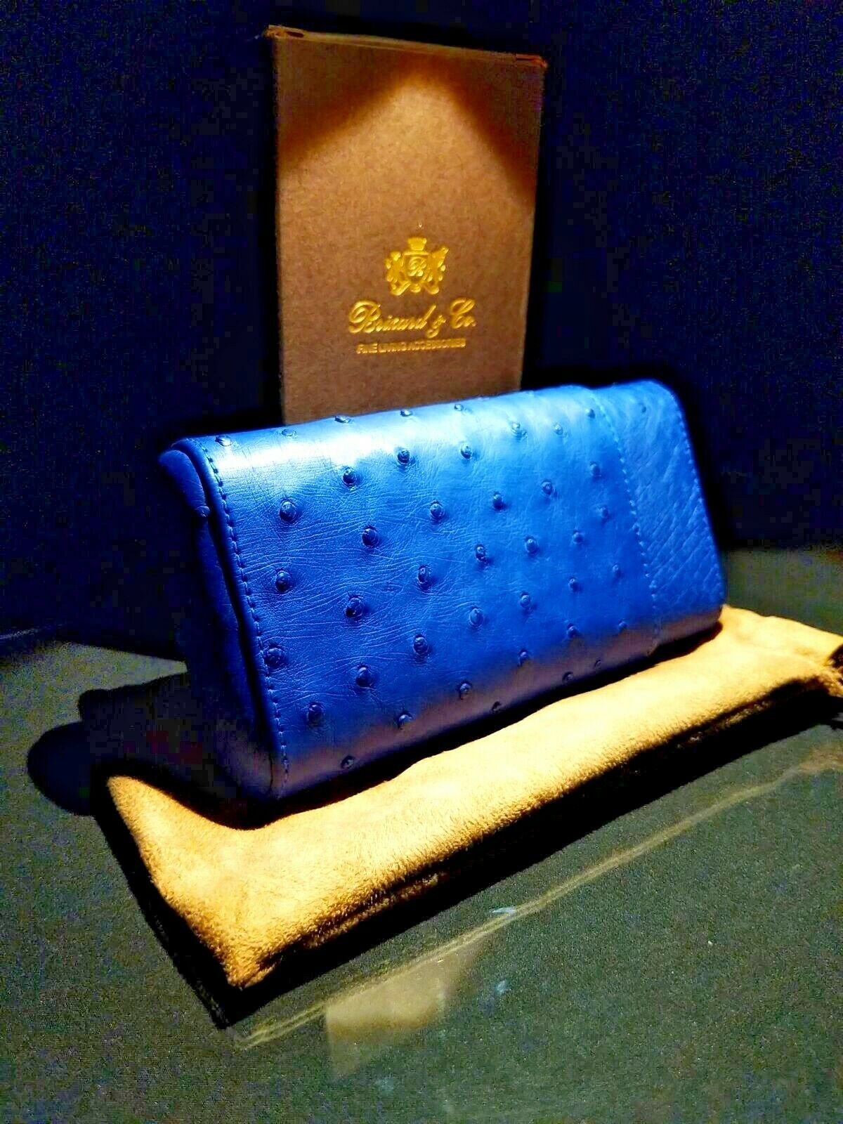 Brizard and Co Blue Ostrich and Grey Leather  Case, Cutter and Lighter Combo