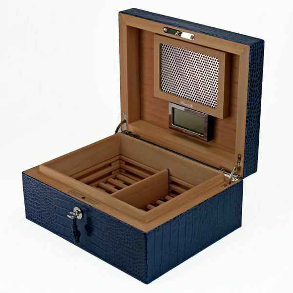 Brizard and Co. - The "Airflow" Cigar Humidor - Indigo Croco Pattern 30/40 Count