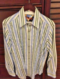 Robert Graham Striped Floral Embroidered Long Sleeve Shirt Size Medium