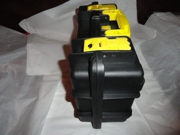 Invicta watch carrying case in grey with yellow handles holds 8 watches