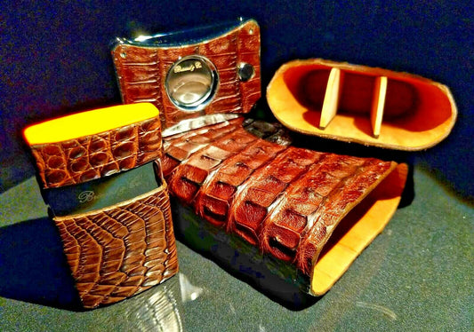 Brizard and Co Brown Croco Pattern  Case, Cutter and Lighter Combo