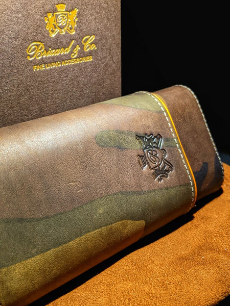 Brizard and Co Camouflage and Orange Leather Carrying case, cutter and lighter