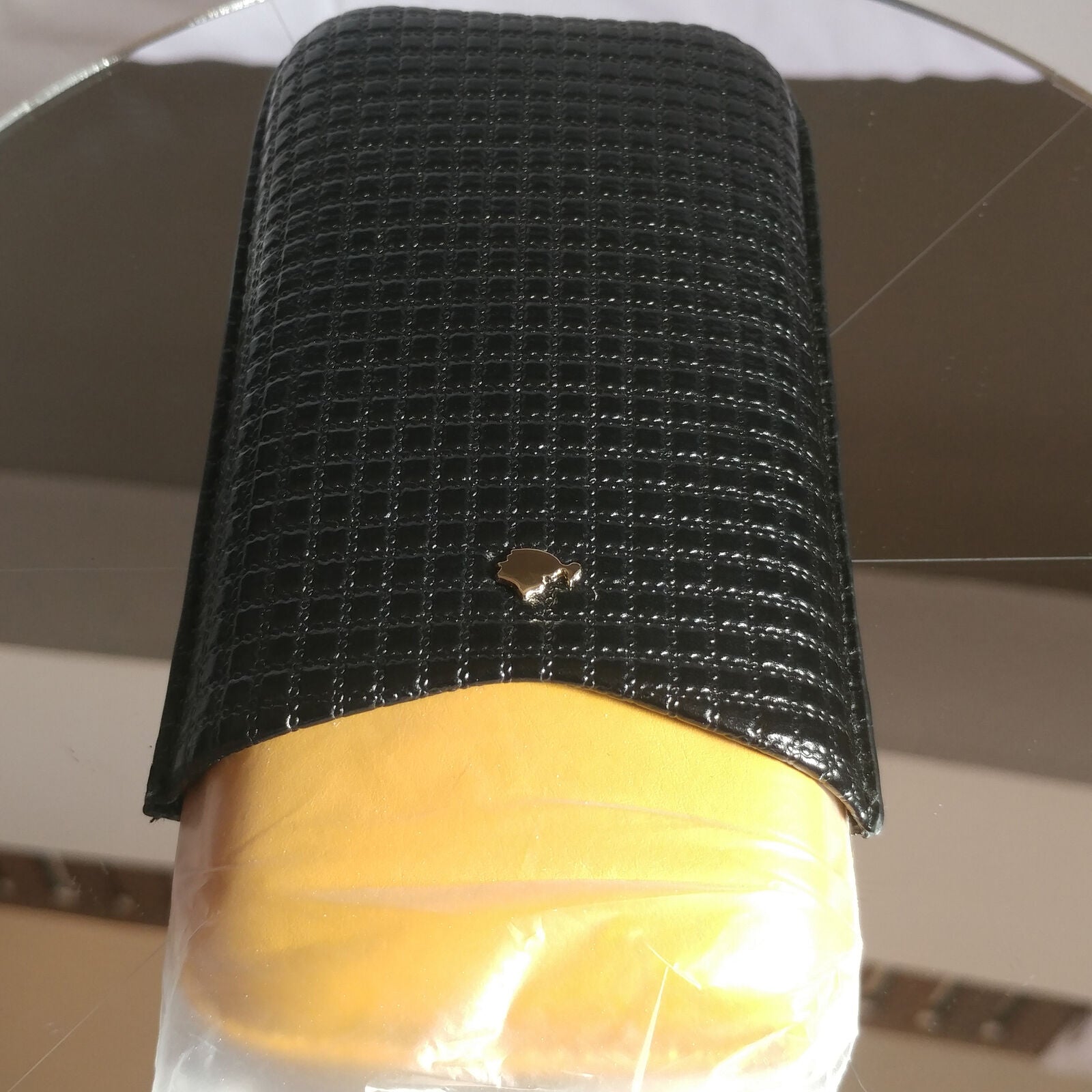 Yellow and Black Leather CIGAR CASE w/BLACK BAG | 2 CIGAR HOLDER