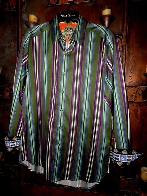 Robert Graham Bold Multi-Stripe Long Sleeve Shirt Size Medium